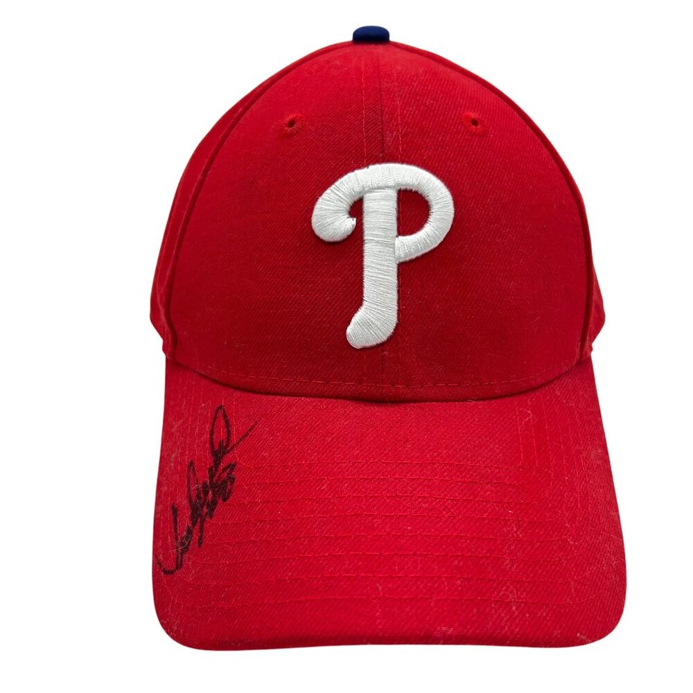 Philadelphia Phillies Red Cap Juan Samuel Autograph‎ New Era Adjustable Hat